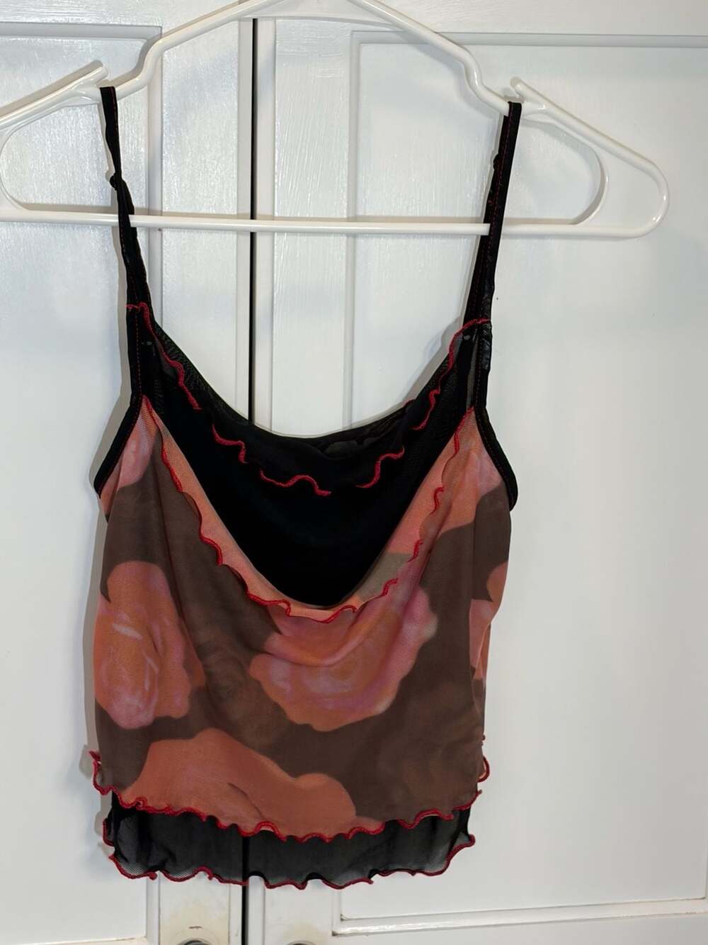 Urban Outfitters Floral Mesh Layered Lettuce Edge Camisole Top Size M